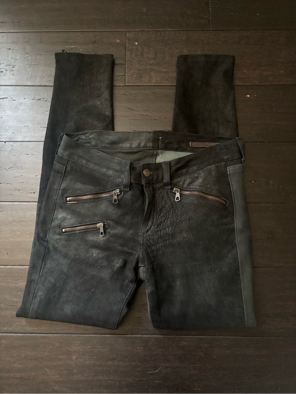 Black Zipper-Accent Rag and Bone Leather Pants